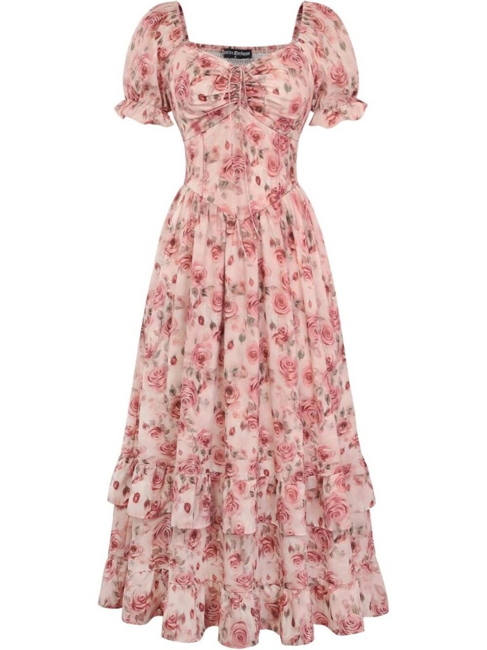 Floral Maxi Dress with Puff Sleeves | Elegant Tea Party Corset Style Dress